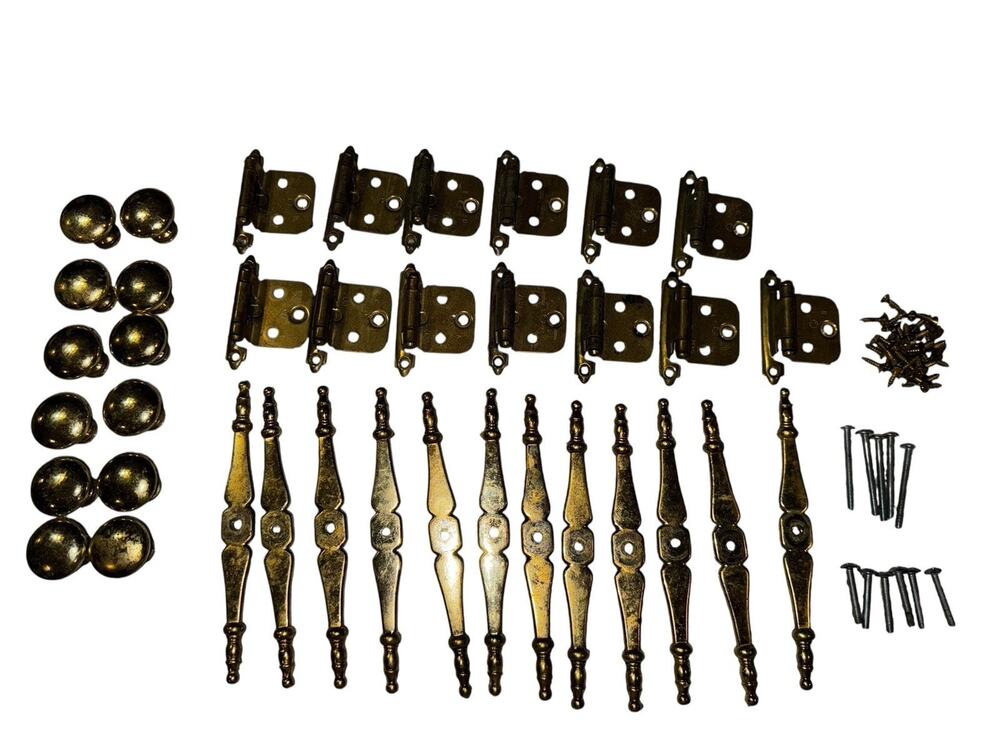 Vintage Brass Plate,knobs,hinges Screws